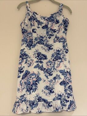 Aqua White Floral Spaghetti-Strap Dress with Blue & Pink Print